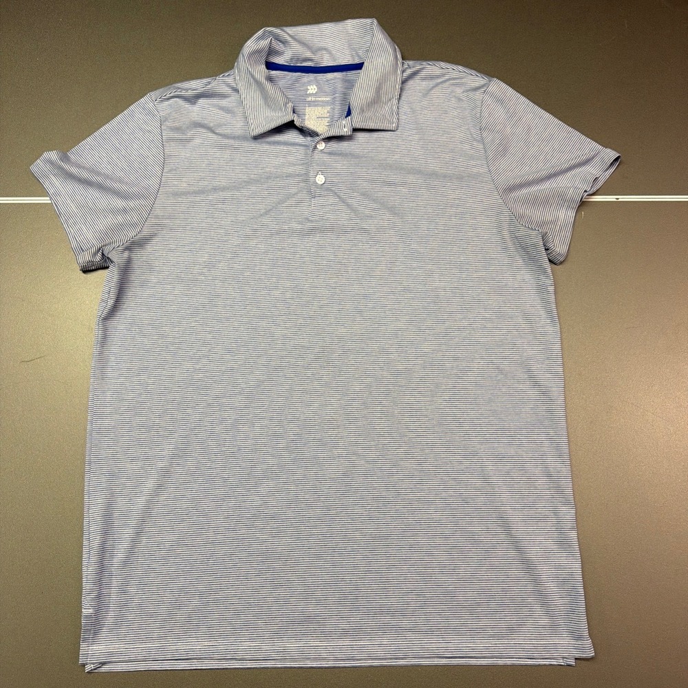 All In Motion Blue Stripe Performance Polo Shirt Short Sleeve Men's Size XL Golf